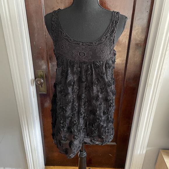 Style Tops - Vintage STYLE 100% Cotton Black Rosette Top Whimsygoth Goth Boho Womens MEDIUM